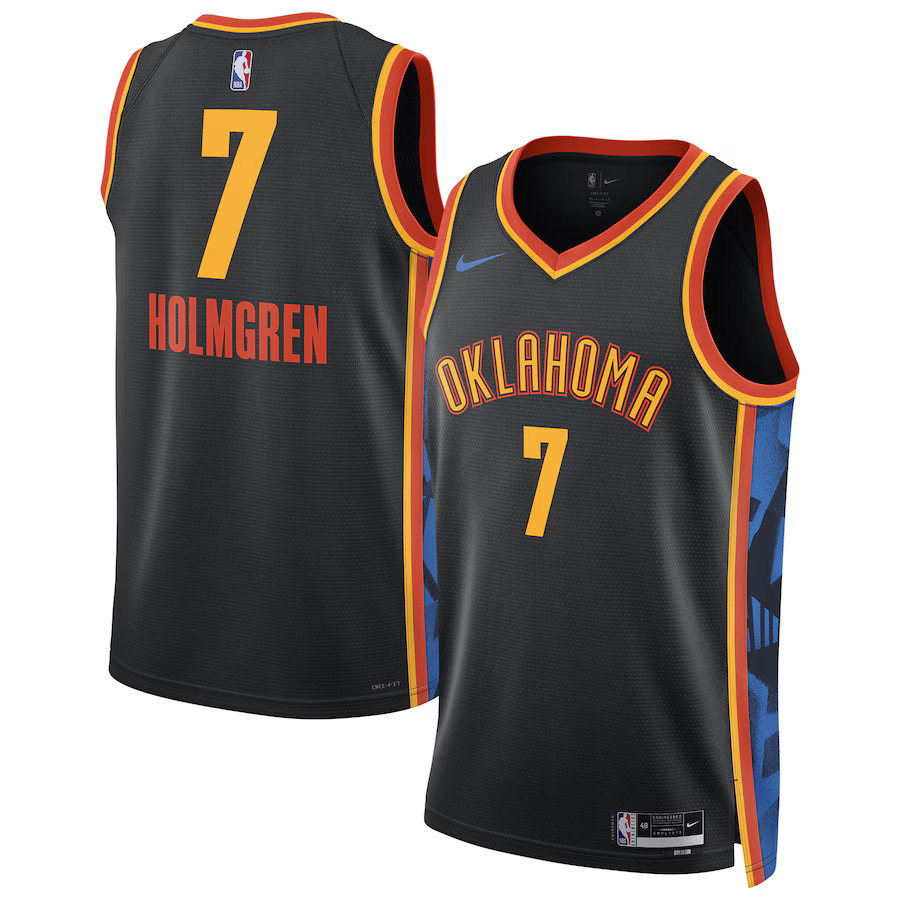 Men Oklahoma City Thunder #7 Chet Holmgren Nike Black City Edition 2024-25 Swingman Player NBA Jersey->customized nba jersey->Custom Jersey